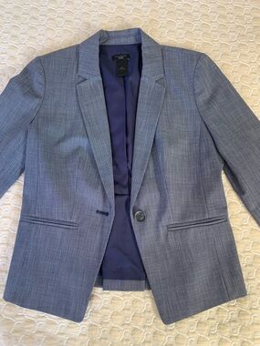 Ann Taylor preppy nautical Blue Single-Button Blazer 2P